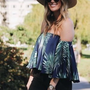 Off the Shoulder Palm Print Top